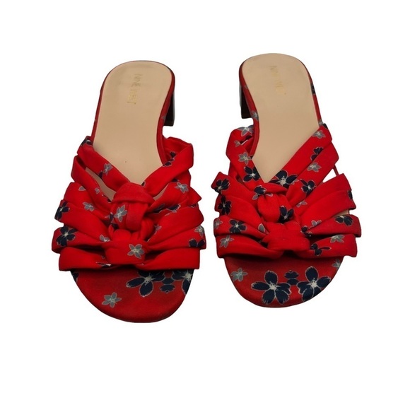 Nine West Red Floral Slip-On Block Heel Sandals Size 8 1/2 Women’s - Picture 3 of 9
